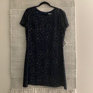 Navy blue dress and green flowers